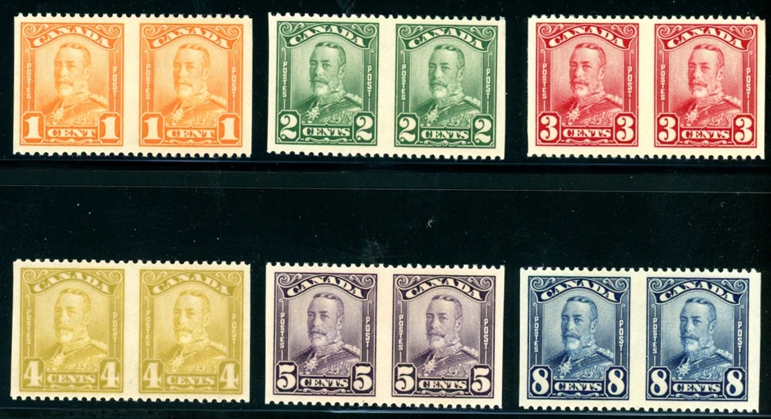 Canada Scott 149d//154b MNH Horiz Pairs, Imperf Vertically, 6 Diff (SCV $960)