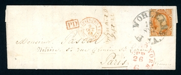 USA Scott 38 on Folded Letter to France (SCV $1350