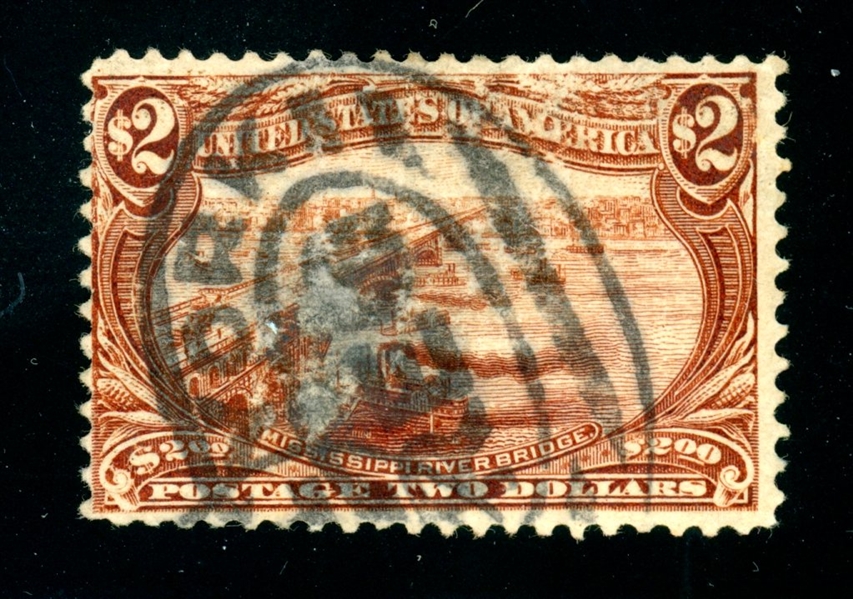 USA Scott 293 Used, Fine, $2 Trans-Mississippi, Faults (SCV $1000)