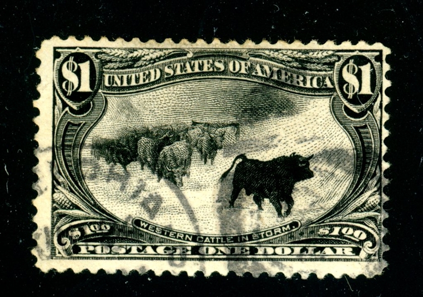 USA Scott 292 Used, 1898 $1 Cattle in the Storm (SCV $700)