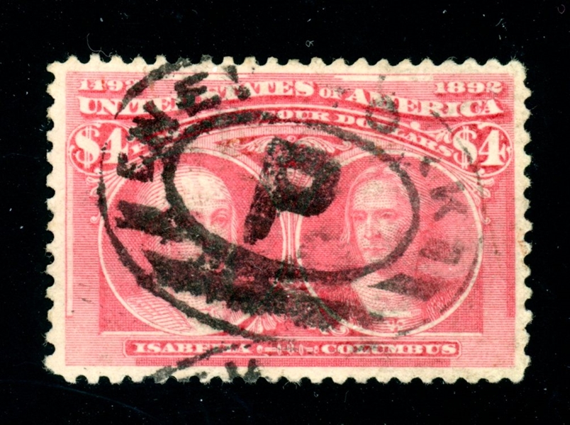 USA Scott 244 Used F-VF, $4 Columbian, Faults (SCV $975)