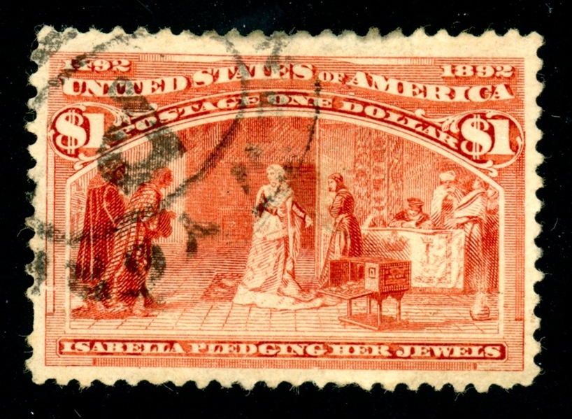 USA Scott 241 Used F-VF, $1 Columbian, Faults (SCV $525)