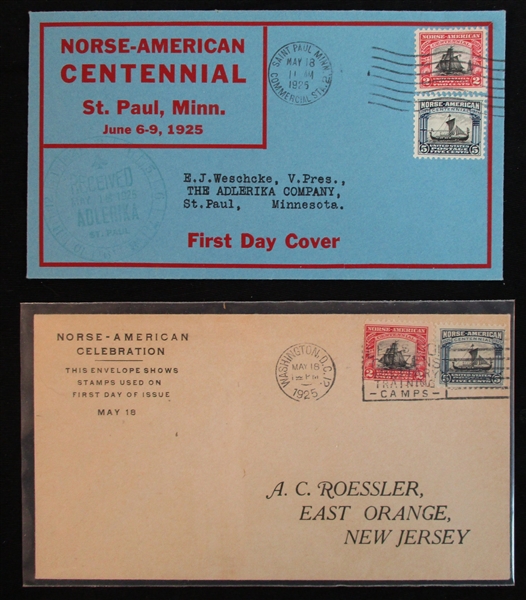 USA Scott 620-621 First Day Cover Group - 1925 Norse American (Est $100-150)