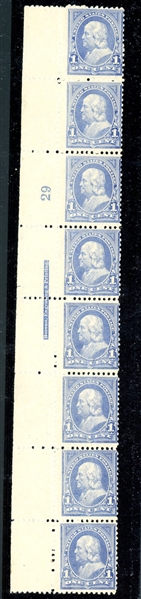 USA Scott 247 MNH Margin Strip of 8 with Plate Number, Imprint (SCV $1180)