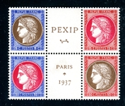 France Scott 329a-d MNH Block From 1937 Souvenir Sheet (SCV $360)