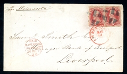 USA Scott 148 (x2) on 1871 Cover to Liverpool, 1984 PF Cert (Est $50-60) 