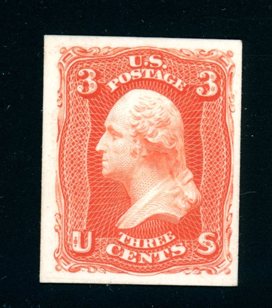 USA Scott 74TC4 Scarlet 3¢ Plate Proof on Card (SCV $150)