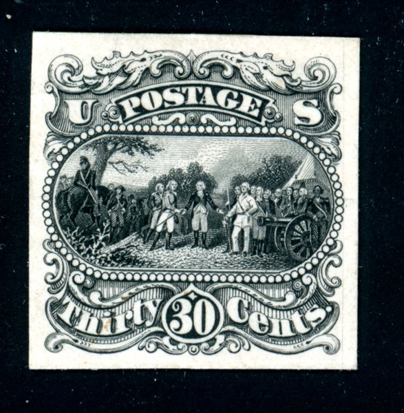 USA Scott 121-E1h, 30¢ Black Die Essay on Ivory Card (SCV $1000)