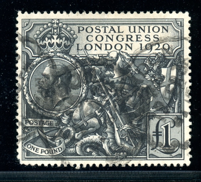 Great Britain Scott 209 Used, F-VF, 1929 £1 UPU, Faults (SCV $600)