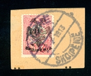 Albania Scott 19 Used on Piece, 1913 Cancel (SCV $1250)