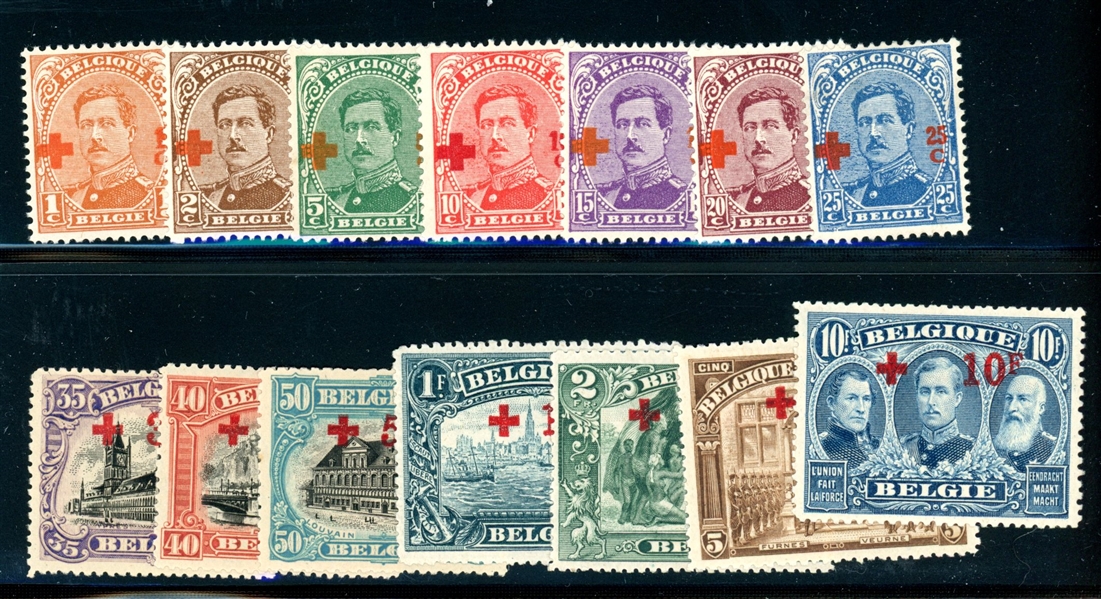 Belgium Scott B34-B47 MH Complete Set, 1918 Surcharges (SCV $1048)