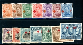 Belgium Scott B34-B47 MH Complete Set, 1918 Surcharges (SCV $1048)