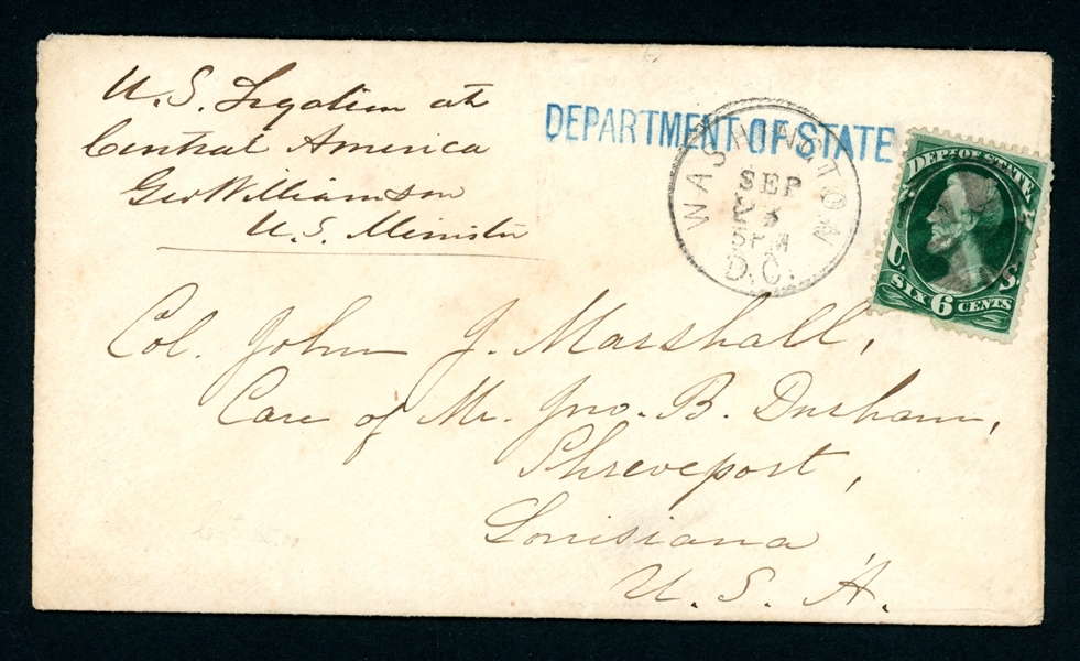 USA Scott O60 Dept of State On Cover to Shreveport, 6¢ Lincoln (SCV $800)