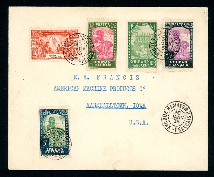 French Sudan Cover Sent to Iowa USA 1936 (Est $75-90)