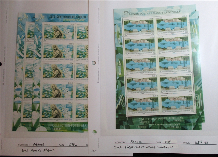 France Modern Airmail Sheetlets of 10, 7 Different (SCV $800)