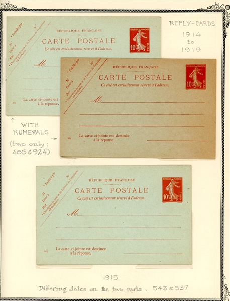 France 10 Centime Red Sower Postal Stationery Specialized Collection (Est $100-150)