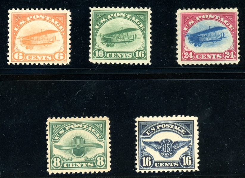 USA Scott C1-C5 Unused Airmails, 5 Different (SCV $330)