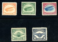 USA Scott C1-C5 Unused Airmails, 5 Different (SCV $330)