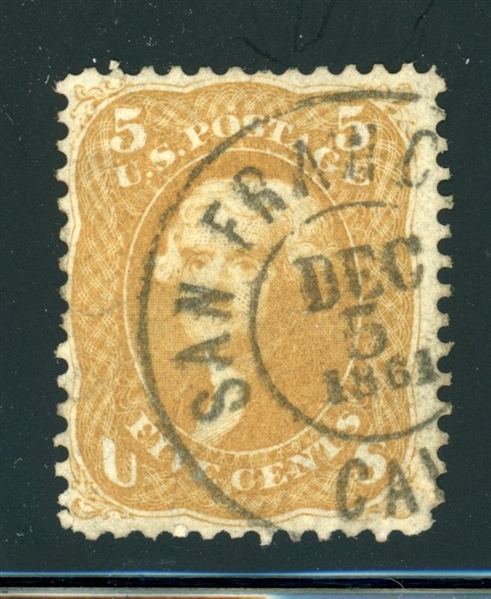 USA Scott 67 Used with CDS, 1861 5¢ Buff Jefferson with PSAG Cert (SCV $750)