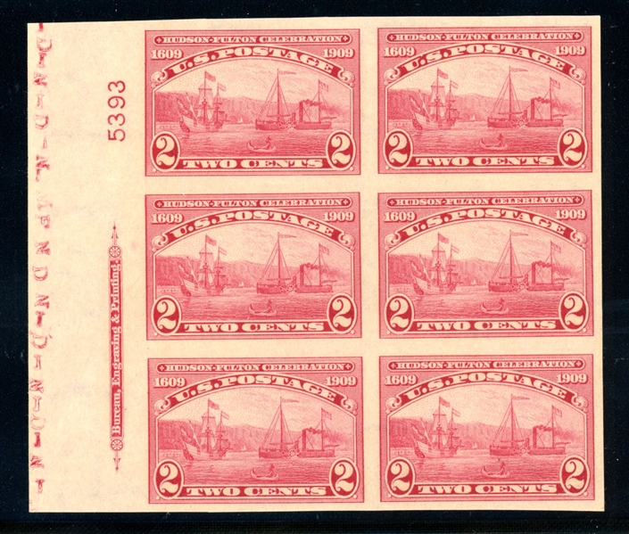 USA Scott 373 MNH Plate Block, Imperf Hudson Fulton (SCV $375)