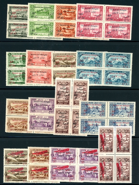 Lebanon Scott B1-12, CB1-4 MNH Complete Set in Blocks/4, 1926 Surcharges (SCV $796)