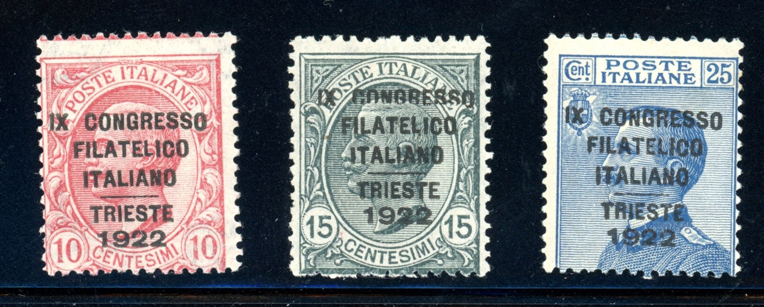 Italy Scott 142A-142C MH, 1922 Overprints (SCV $875)