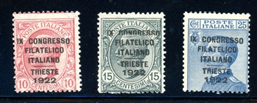 Italy Scott 142A-142C MH, 1922 Overprints (SCV $875)