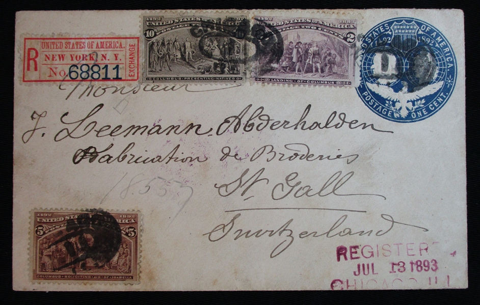 Columbian Exposition Covers to Switzerland, 3 Different (Est $120-150)