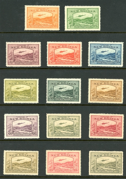 New Guinea Scott C46-C59 MH Complete Set, 1939 Airmails (SCV $720) 