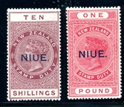 Niue Scott 33a-34a Unused High Values, 1918-23 Overprints (SCV $265)