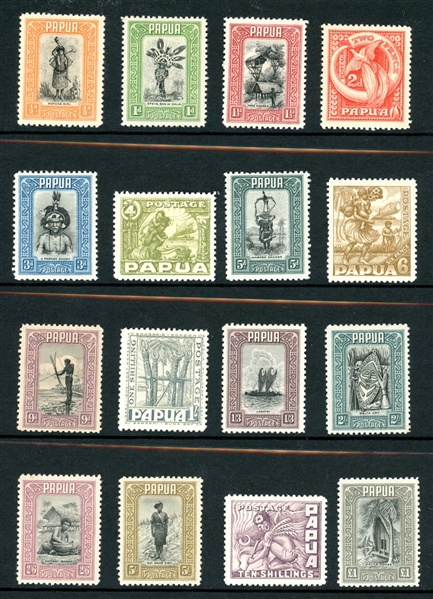 Papua New Guinea Scott 94-109 MH Complete Set, 1932 Pictorial Definitives  (SCV $640)