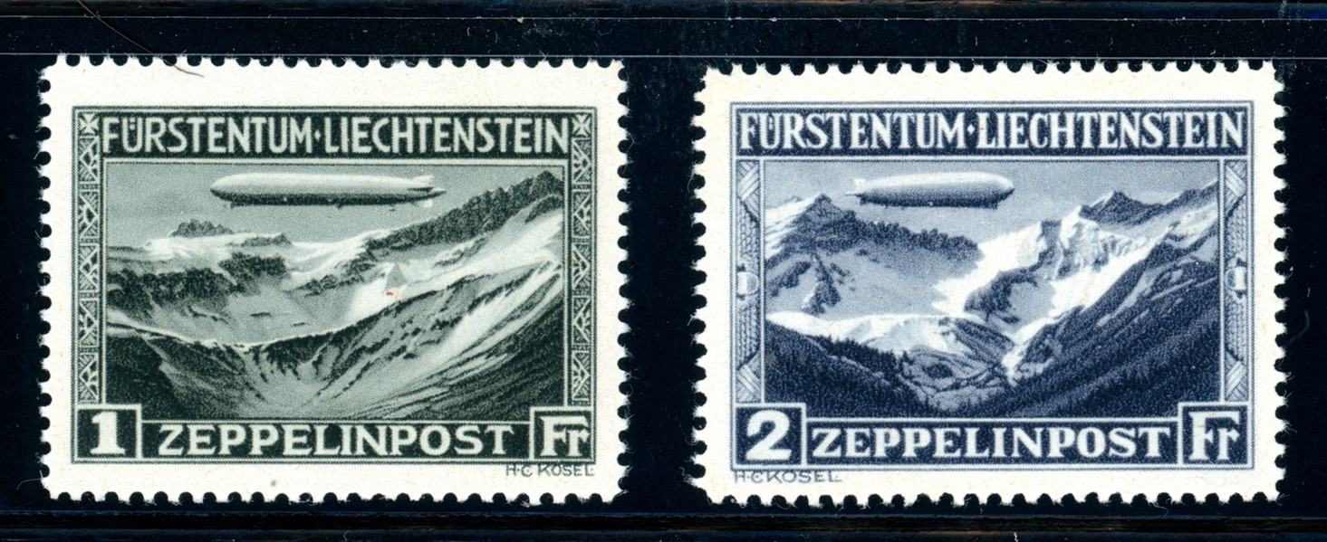 Liechtenstein Scott C7-C8 MNH Complete Set - 1931 Zeppelins (SCV $565)