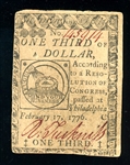 1776 $1/3 Continental Currency, Fr#CC-20 (Est $300-400)