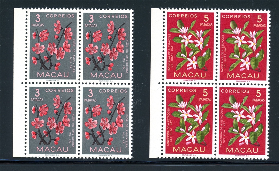 Macao Scott 372-381 MNH Complete Set in Blocks, 1953 Flowers (SCV $437)