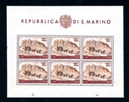 San Marino Scott C75 MNH Sheet of 6, 1951 Stagecoach (SCV $400)