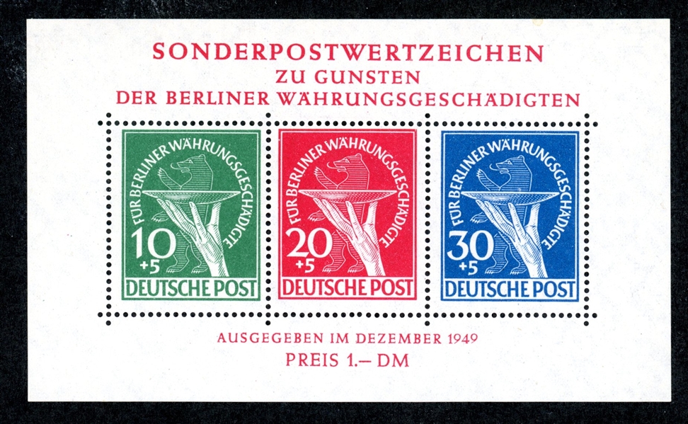 Germany - Berlin Scott 9NB3a MNH F-VF, 1949 Berlin Bear Sheet (SCV $975)