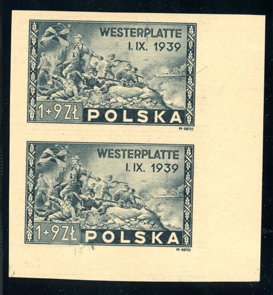 Poland Scott B41 MNH Imperf Pair, 1945 Westerplatte (SCV $300)