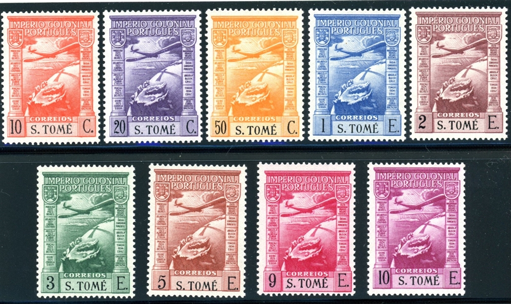 St. Thomas & Prince Islands Scott C1-C9 MLH Complete Set, 1938 Airmails (SCV $256)