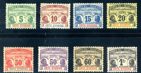 Ivory Coast Scott J1-J8 MH Complete Set, 1906-7 Postage Dues (SCV $108)