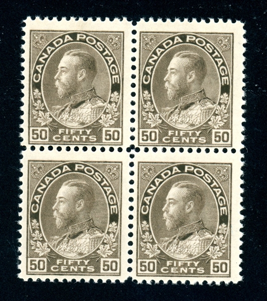 Canada Scott 120 MNH Block/4, F-VF, 50¢ Admiral (SCV $800)