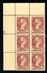 Canada Scott 43 MH Corner Block/6, 1888 6¢ Queen Victoria (SCV $1350)