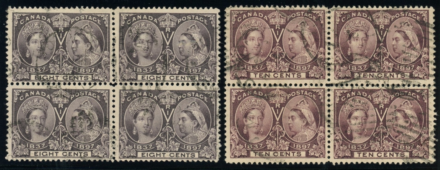 Canada Scott 56-57 Used Blocks/4, 8¢ and 10¢ Jubilees (SCV $760)