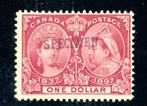 Canada Scott 61 "SPECIMEN" Overprint, F-VF, $1 Jubilee (Est $200-300)