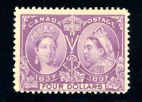 Canada Scott 64 MH Fine, 1897 $4 Jubilee (SCV $1300)