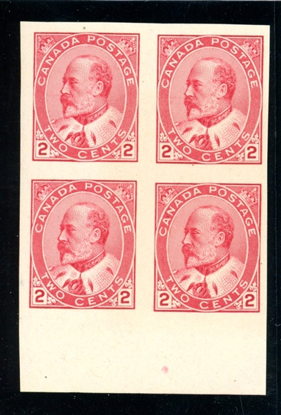 Canada Scott 90A MNH Imperforate Block, 2¢ KEVII (SCV $320)