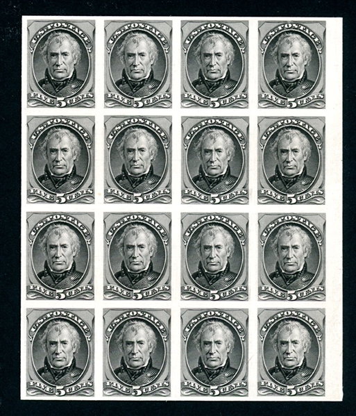 USA Scott 179TC4 5¢ Taylor Black Trial Color Proof on Card, Block of 16 (SCV $800)