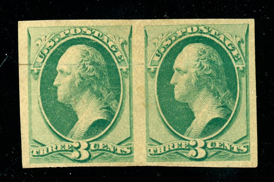 USA Scott 147 3¢ Imperf Green Plate Proof Pair on Stamp Paper (Est $250-500)