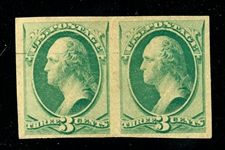 USA Scott 147 3¢ Imperf Green Plate Proof Pair on Stamp Paper (Est $250-500)