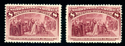 USA Scott 236 MNH (x2) Fine+, 8¢ Columbian (SCV $280)