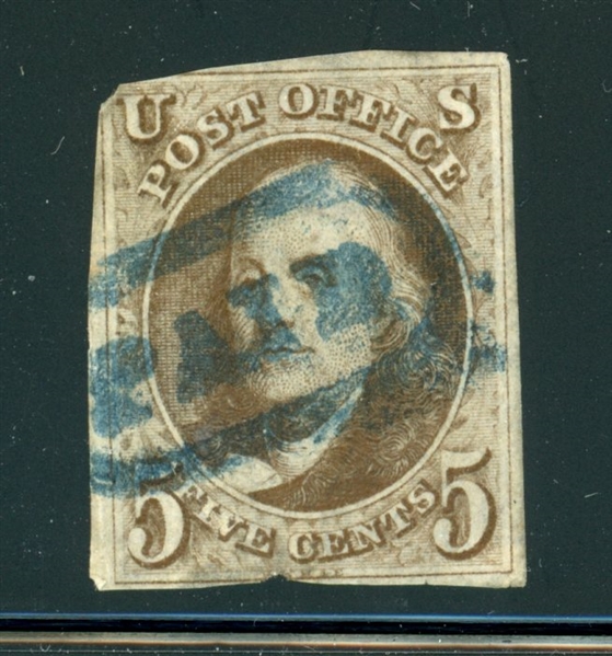 USA Scott 1 Used Faults with Framed PAID Cancel (SCV $475)